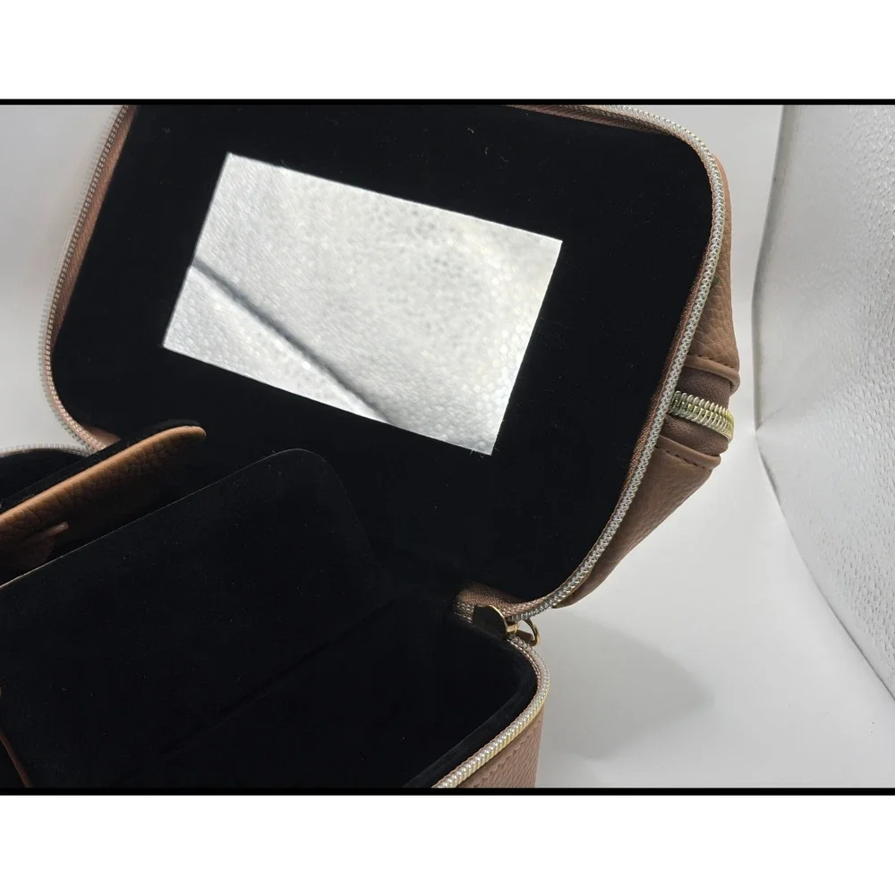 Taylor Madison Designs Tan Pebbled Jewelry Case & Cosmetic Bag Travel Organizer
